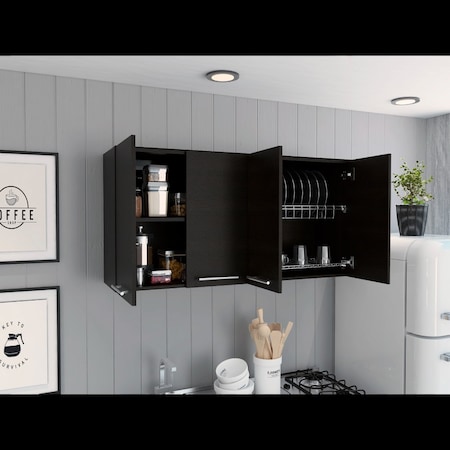 Tuhome 120 Wall Cabinet, Four Doors, Two Cabinets, Two Shelves, Black GLW5586